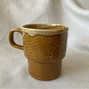 Vintage Japan Gold Brown Floral Design Drip Glaze Accent Stackable Mug!